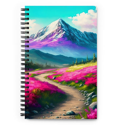 Berg, pinke Blumen und Wanderweg - Landschaftsmalerei - Notizbuch berge xxx Default Title
