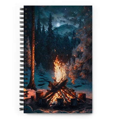 Lagerfeuer beim Camping - Wald mit Schneebedeckten Bäumen - Malerei - Notizbuch camping xxx Default Title