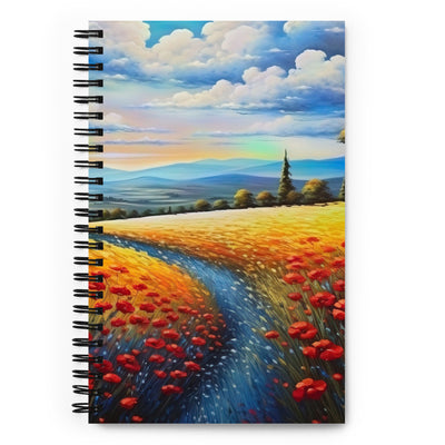 Feld mit roten Blumen und Berglandschaft - Landschaftsmalerei - Notizbuch berge xxx Default Title