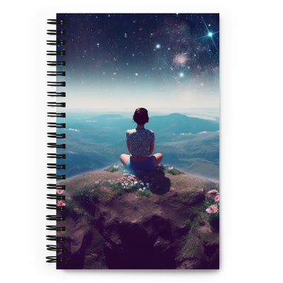 Frau sitzt auf Berg – Cosmos und Sterne im Hintergrund - Landschaftsmalerei - Notizbuch berge xxx Default Title