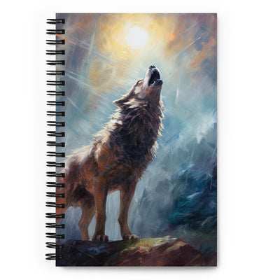 Heulender Wolf auf Berggipfel und Mond im Hintergrund – Abstrakte Malerei - Notizbuch camping xxx Default Title