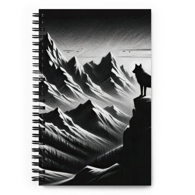 Kohlezeichnung, die die stille Stille der Alpen in der Winterdämmerung verkörpert. Wolf auf einem Berghügel (AN) - Notizbuch xxx yyy zzz Default Title