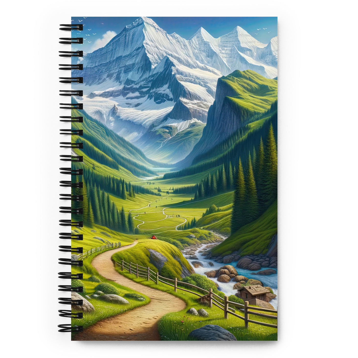 Wanderer in den Bergen und Wald: Digitale Malerei mit grünen kurvenreichen Pfaden - Notizbuch wandern xxx yyy zzz Default Title