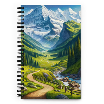 Wanderer in den Bergen und Wald: Digitale Malerei mit grünen kurvenreichen Pfaden - Notizbuch wandern xxx yyy zzz Default Title
