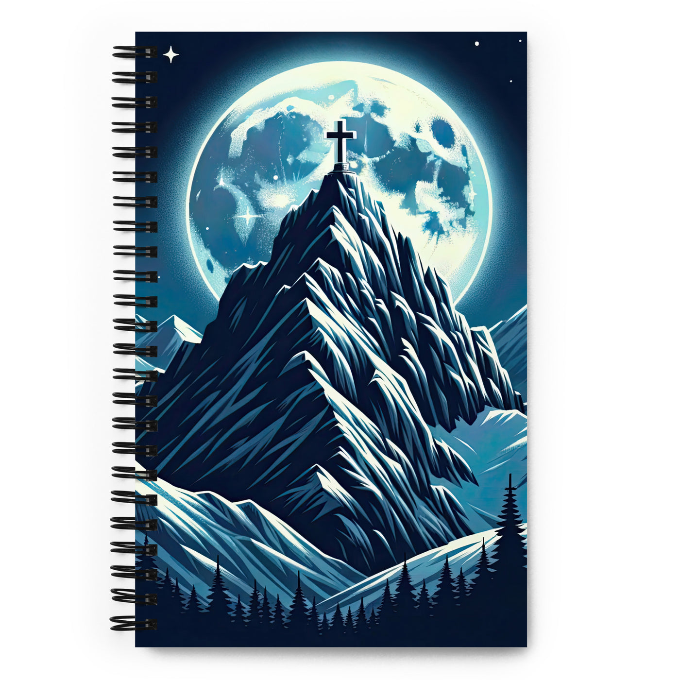 Mondnacht und Gipfelkreuz in den Alpen, glitzernde Schneegipfel - Notizbuch berge xxx yyy zzz Default Title