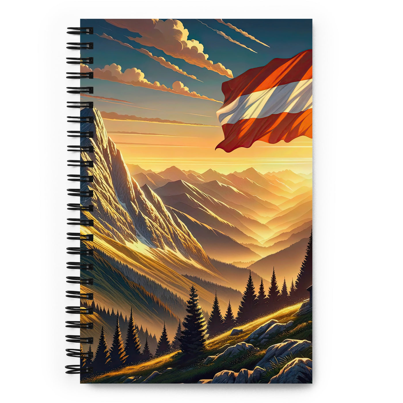 Ruhiger Alpenabend mit österreichischer Flagge und goldenem Sonnenuntergang - Notizbuch berge xxx yyy zzz Default Title