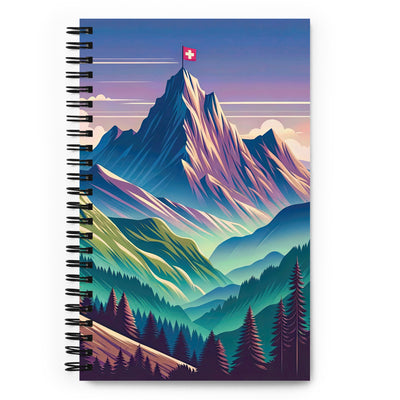 Harmonische Berglandschaft mit Schweizer Flagge auf Gipfel - Notizbuch berge xxx yyy zzz Default Title
