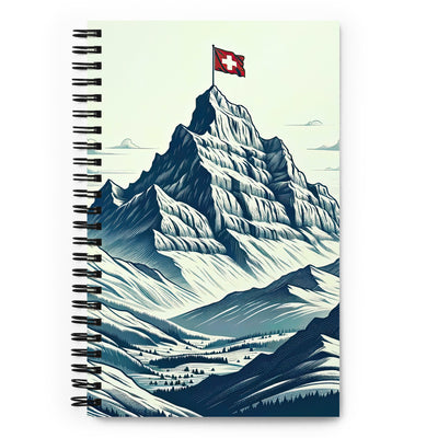 Ausgedehnte Bergkette mit dominierendem Gipfel und wehender Schweizer Flagge - Notizbuch berge xxx yyy zzz Default Title