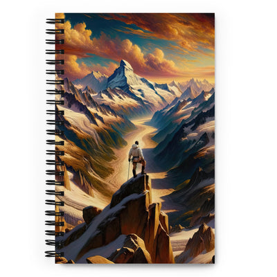 Ölgemälde eines Wanderers auf einem Hügel mit Panoramablick auf schneebedeckte Alpen und goldenen Himmel - Notizbuch wandern xxx yyy zzz Default Title