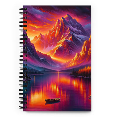 Ölgemälde eines Bootes auf einem Bergsee bei Sonnenuntergang, lebendige Orange-Lila Töne - Notizbuch berge xxx yyy zzz Default Title