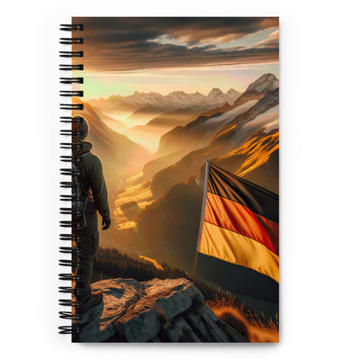 Foto der Alpen bei Sonnenuntergang mit deutscher Flagge und Wanderer, goldenes Licht auf Schneegipfeln - Notizbuch berge xxx yyy zzz Default Title