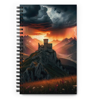 Foto einer Alpenburg bei stürmischem Sonnenuntergang, dramatische Wolken und Sonnenstrahlen - Notizbuch berge xxx yyy zzz Default Title