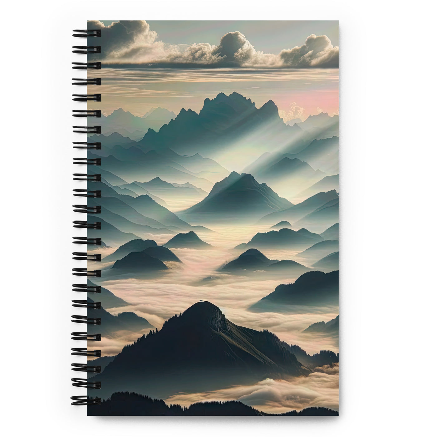 Foto der Alpen im Morgennebel, majestätische Gipfel ragen aus dem Nebel - Notizbuch berge xxx yyy zzz Default Title