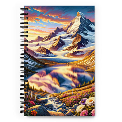 Quadratische Illustration der Alpen mit schneebedeckten Gipfeln und Wildblumen - Notizbuch berge xxx yyy zzz Default Title