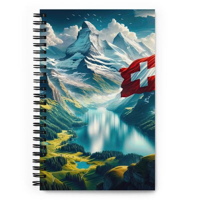 Ultraepische, fotorealistische Darstellung der Schweizer Alpenlandschaft mit Schweizer Flagge - Notizbuch berge xxx yyy zzz Default Title