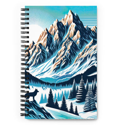 Vektorgrafik eines Wolfes im winterlichen Alpenmorgen, Berge mit Schnee- und Felsmustern - Notizbuch berge xxx yyy zzz Default Title