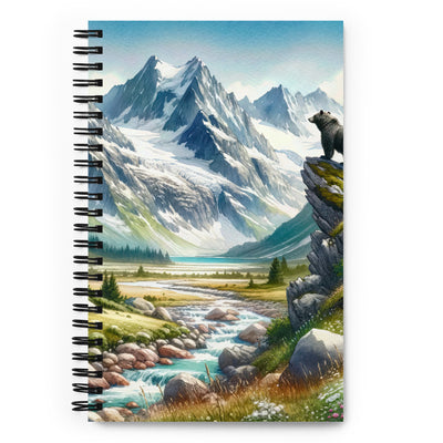 Aquarellmalerei eines Bären und der sommerlichen Alpenschönheit mit schneebedeckten Ketten - Notizbuch camping xxx yyy zzz Default Title