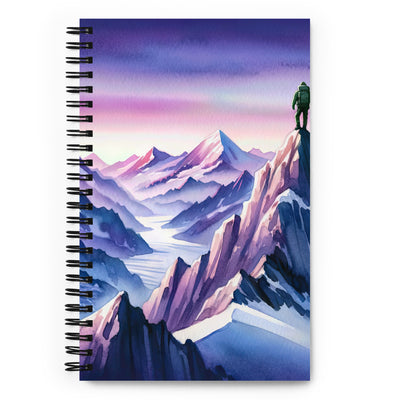 Aquarell eines Bergsteigers auf einem Alpengipfel in der Abenddämmerung - Notizbuch wandern xxx yyy zzz Default Title