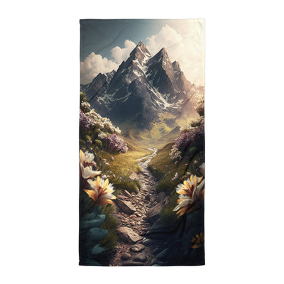 Epischer Berg, steiniger Weg und Blumen - Realistische Malerei - Handtuch berge xxx Default Title