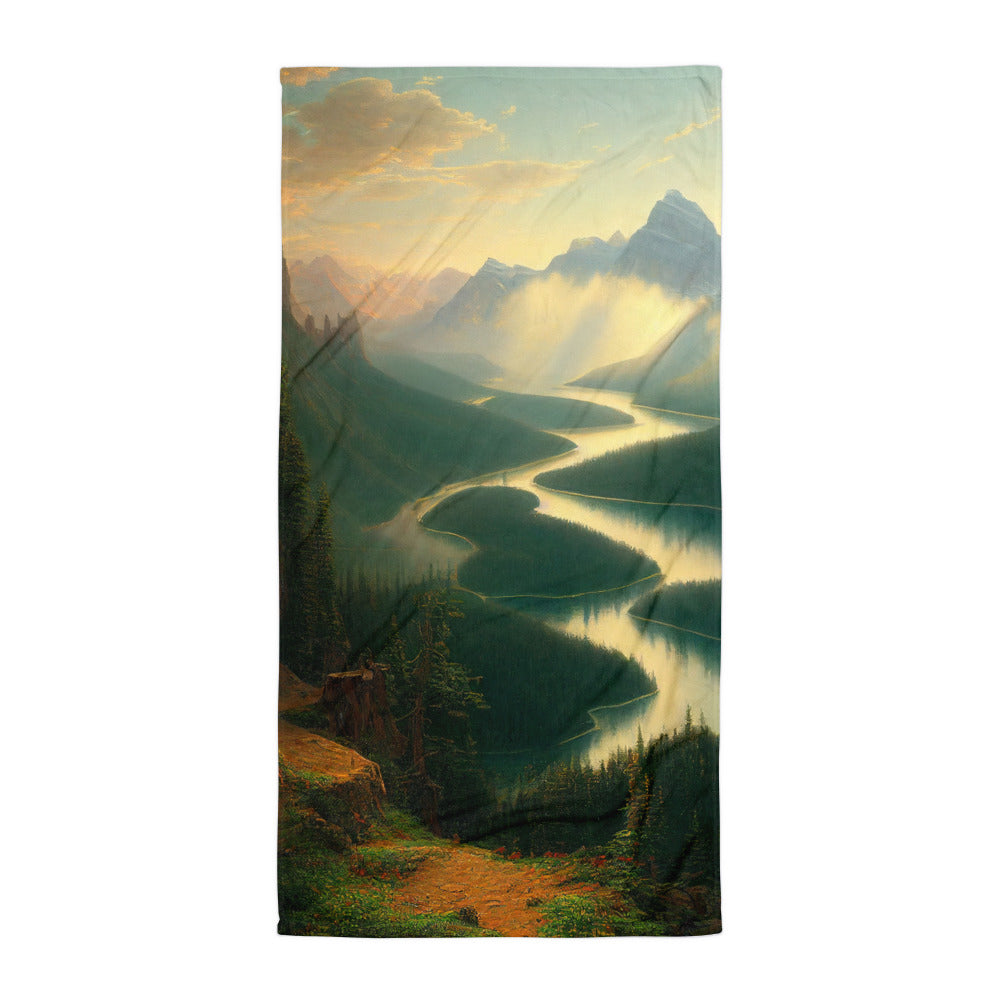 Landschaft mit Bergen, See und viel grüne Natur - Malerei - Handtuch berge xxx Default Title