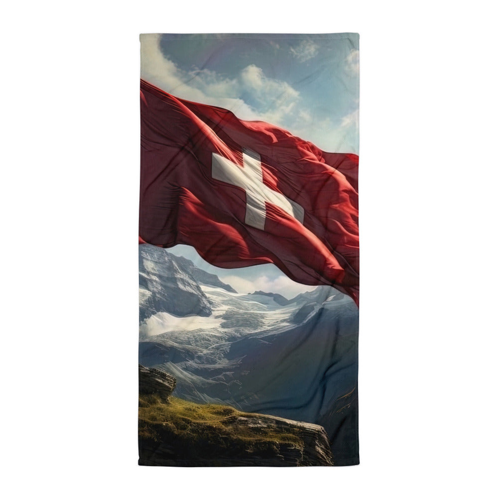 Schweizer Flagge und Berge im Hintergrund - Fotorealistische Malerei - Handtuch berge xxx Default Title