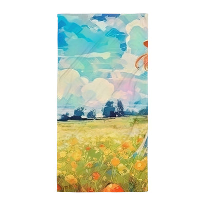 Dame mit Hut im Feld mit Blumen - Landschaftsmalerei - Handtuch camping xxx Default Title