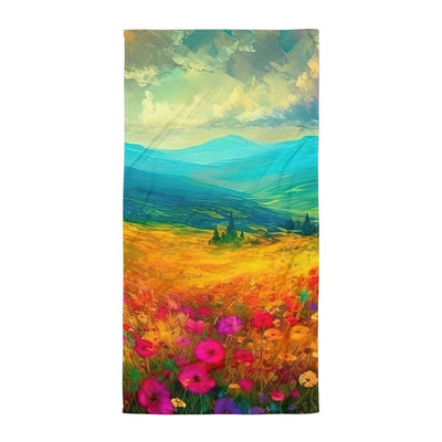 Berglandschaft und schöne farbige Blumen - Malerei - Handtuch berge xxx Default Title