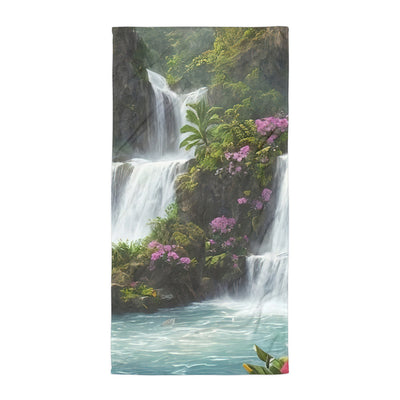 Wasserfall im Wald und Blumen - Schöne Malerei - Handtuch camping xxx Default Title