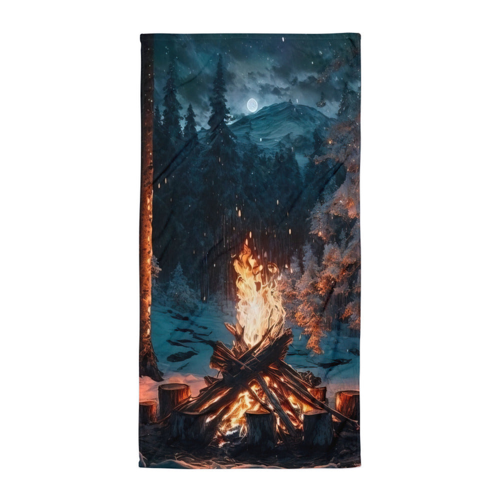 Lagerfeuer beim Camping - Wald mit Schneebedeckten Bäumen - Malerei - Handtuch camping xxx Default Title