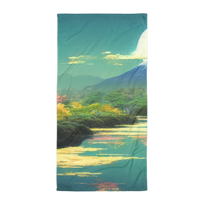 Berg, See und Wald mit pinken Bäumen - Landschaftsmalerei - Handtuch berge xxx Default Title