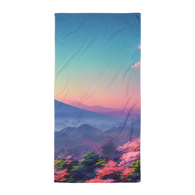 Berg und Wald mit pinken Bäumen - Landschaftsmalerei - Handtuch berge xxx Default Title