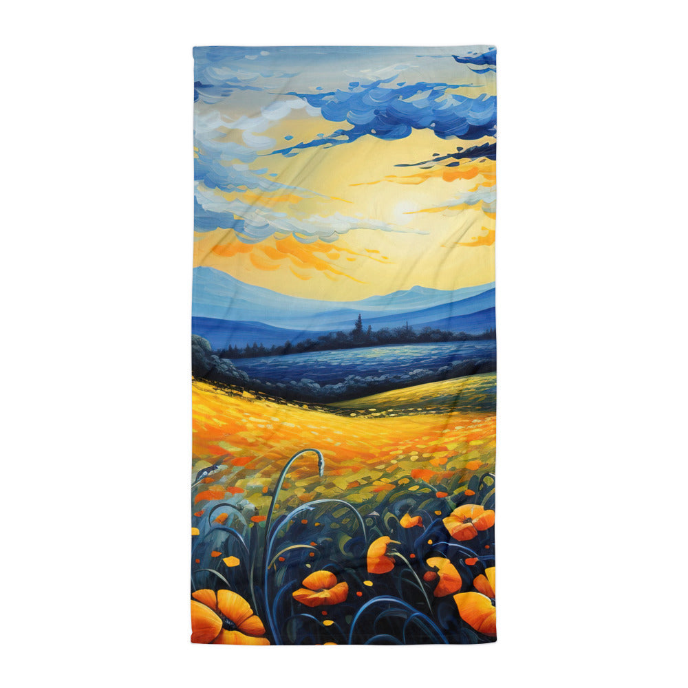 Berglandschaft mit schönen gelben Blumen - Landschaftsmalerei - Handtuch berge xxx Default Title