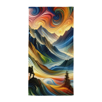 Abstraktes Kunstgemälde der Alpen mit wirbelnden, lebendigen Farben und dynamischen Mustern. Wanderer Silhouette - Handtuch wandern xxx yyy zzz Default Title