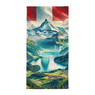 Berg Panorama: Schneeberge und Täler mit Schweizer Flagge - Handtuch berge xxx yyy zzz Default Title