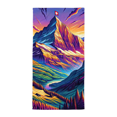 Bergpracht mit Schweizer Flagge: Farbenfrohe Illustration einer Berglandschaft - Handtuch berge xxx yyy zzz Default Title