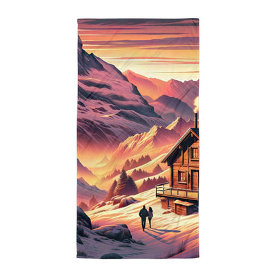 Berghütte im goldenen Sonnenuntergang: Digitale Alpenillustration - Handtuch berge xxx yyy zzz Default Title