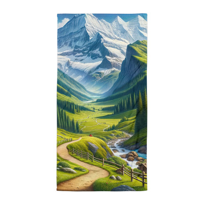 Wanderer in den Bergen und Wald: Digitale Malerei mit grünen kurvenreichen Pfaden - Handtuch wandern xxx yyy zzz Default Title