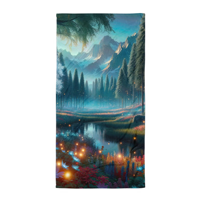 Ätherischer Alpenwald: Digitale Darstellung mit leuchtenden Bäumen und Blumen - Sublimated Towel camping xxx yyy zzz Default Title