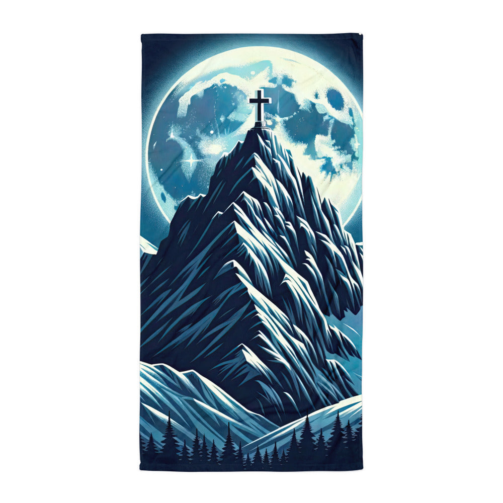 Mondnacht und Gipfelkreuz in den Alpen, glitzernde Schneegipfel - Handtuch berge xxx yyy zzz Default Title