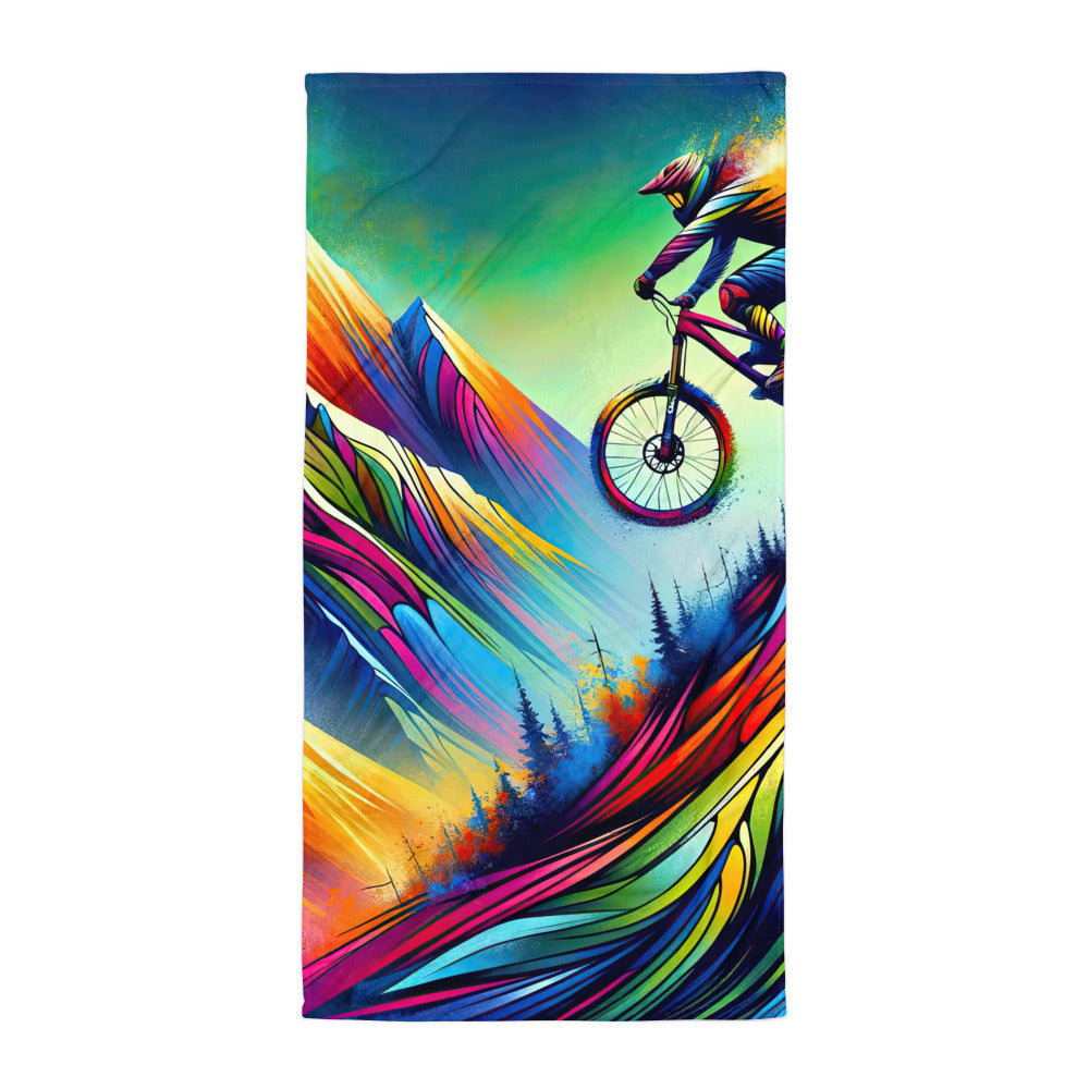 Mountainbiker in farbenfroher Alpenkulisse mit abstraktem Touch (M) - Handtuch xxx yyy zzz Default Title