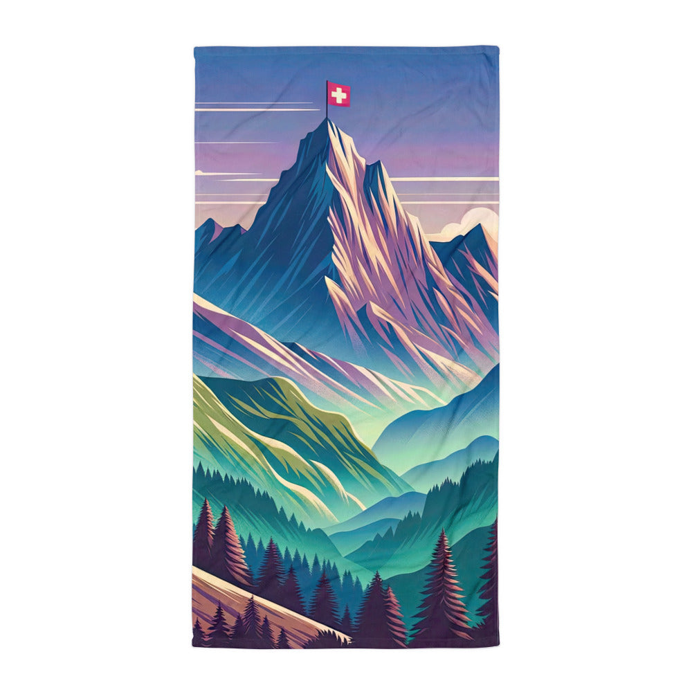 Harmonische Berglandschaft mit Schweizer Flagge auf Gipfel - Handtuch berge xxx yyy zzz Default Title