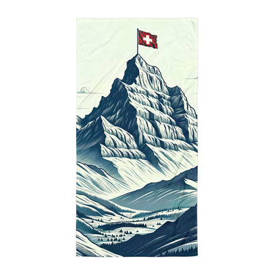 Ausgedehnte Bergkette mit dominierendem Gipfel und wehender Schweizer Flagge - Handtuch berge xxx yyy zzz Default Title