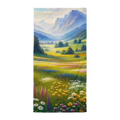 Ölgemälde einer Almwiese, Meer aus Wildblumen in Gelb- und Lilatönen - Handtuch berge xxx yyy zzz Default Title