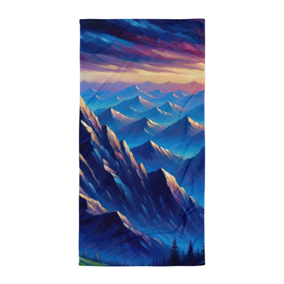 Ölgemälde eines ruhigen Alpenabends mit Bergsteigersilhouette auf dem Gipfel - Handtuch wandern xxx yyy zzz Default Title