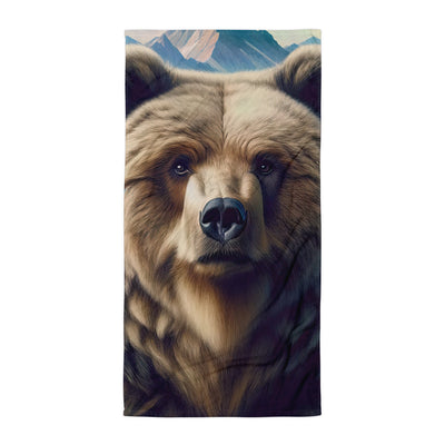Foto eines Bären vor abstrakt gemalten Alpenbergen, Oberkörper im Fokus - Handtuch camping xxx yyy zzz Default Title