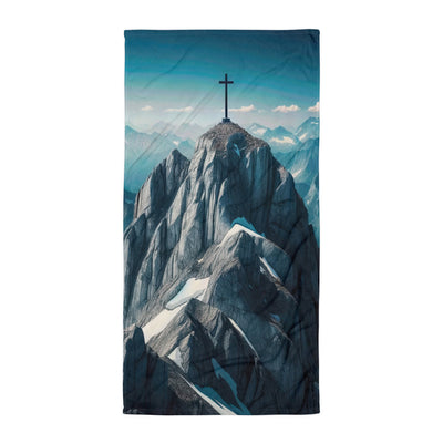 Foto der Alpen mit Gipfelkreuz an einem klaren Tag, schneebedeckte Spitzen vor blauem Himmel - Handtuch berge xxx yyy zzz Default Title