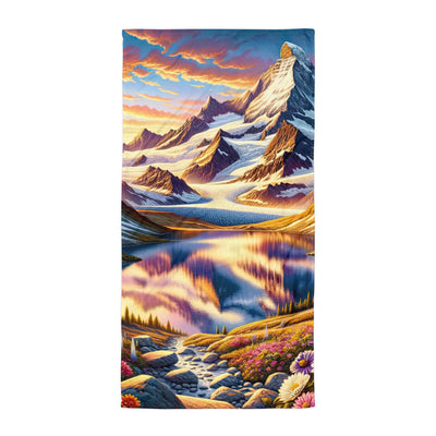 Quadratische Illustration der Alpen mit schneebedeckten Gipfeln und Wildblumen - Handtuch berge xxx yyy zzz Default Title