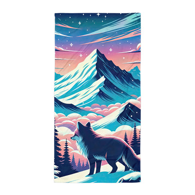 Vektorgrafik eines alpinen Winterwunderlandes mit schneebedeckten Kiefern und einem Fuchs - Handtuch camping xxx yyy zzz Default Title