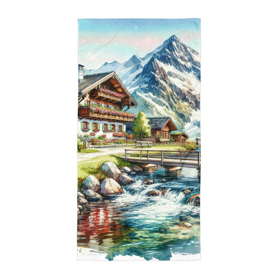 Aquarell der frühlingshaften Alpenkette mit österreichischer Flagge und schmelzendem Schnee - Handtuch berge xxx yyy zzz Default Title