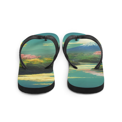 Berg, See und Wald mit pinken Bäumen - Landschaftsmalerei - Flip Flops berge xxx